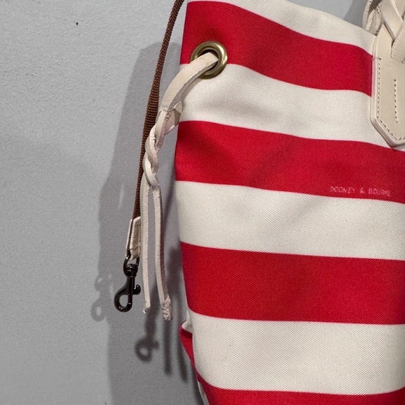 Dooney Bourke Sullivan Red White Striped Zip Tote Shoulder Bag Nylon 16" - Picture 8 of 11